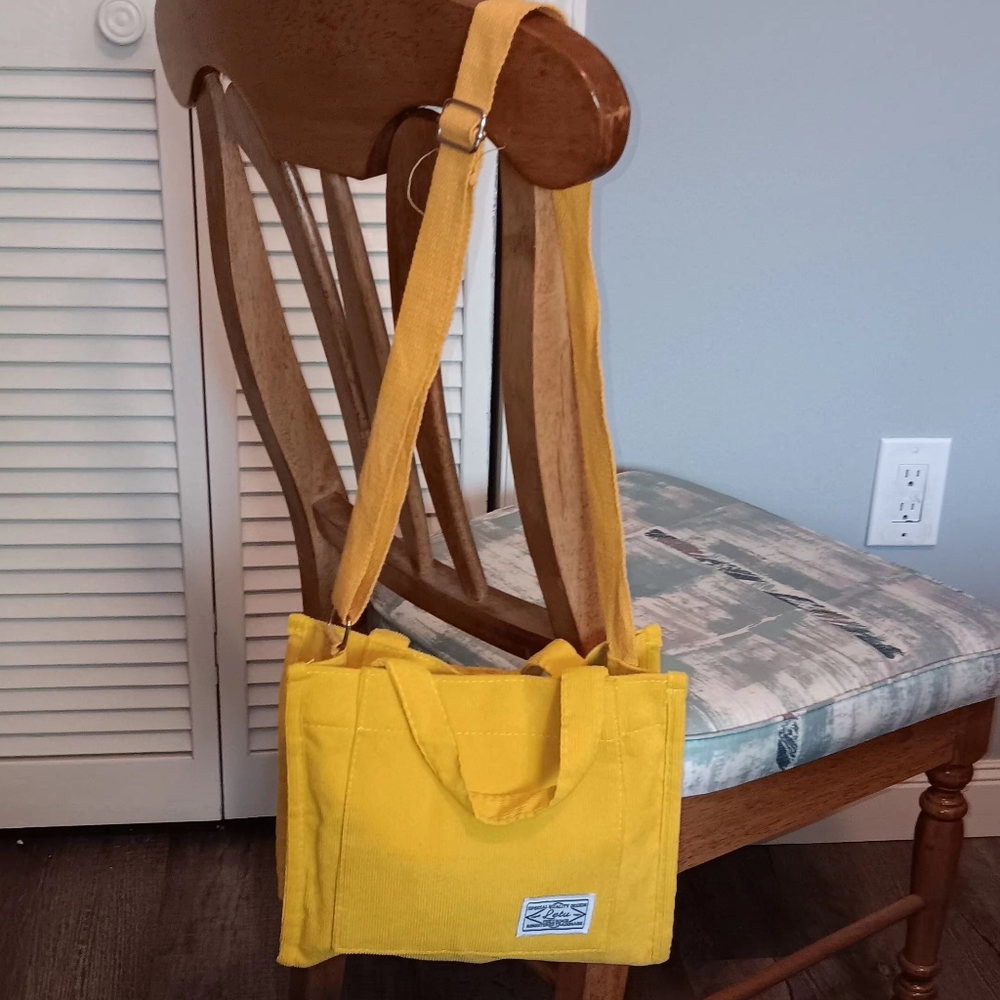 Retu Women's Yellow Mini Corduroy Bag 9"X9" Adjustable Strap Snap Cross Body